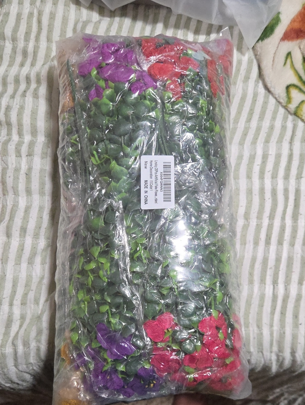Artificial Flower Garland String - Green with Purple, Yellow, Pink & Red Flowers